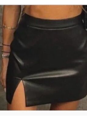 Wilfred Black Faux Leather Mini Skirt with Front Slit